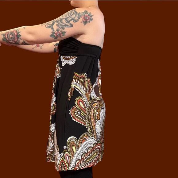 Y2k indie bohemian paisley orange brown strapless midi dress womens size medium - Picture 3 of 8